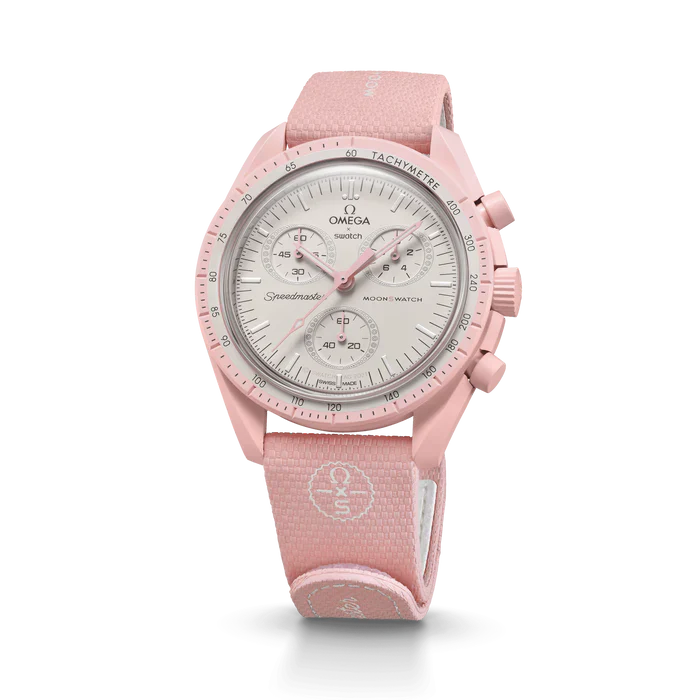 MOONSWATCH DE BORRACHA ROSA/BRANCA