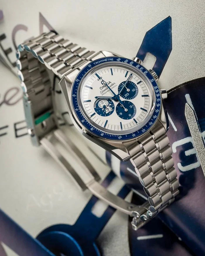 Pulseira Omega Speedmaster Silver Snoopy em Aço Inoxidável