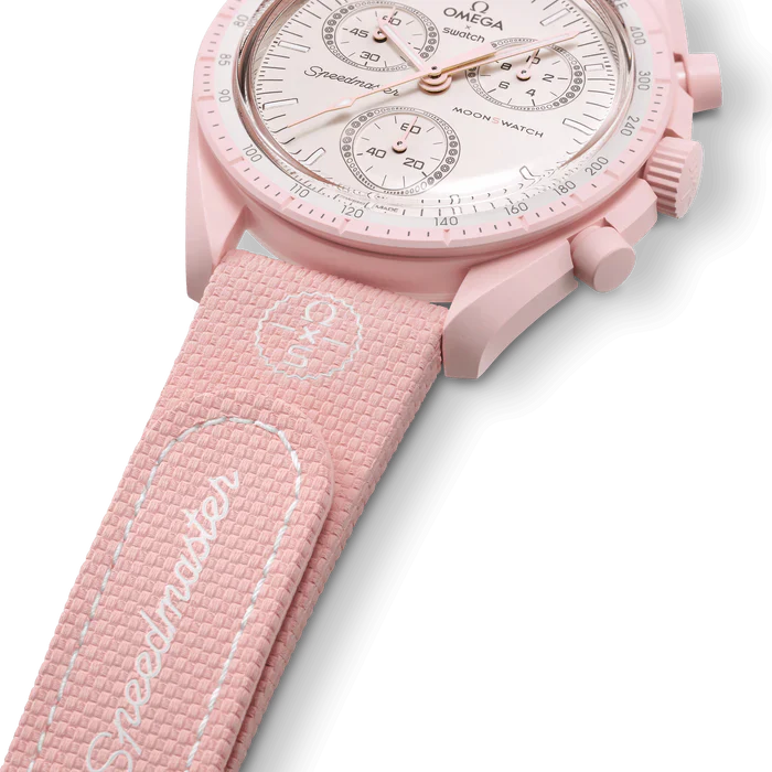 MOONSWATCH DE BORRACHA ROSA/BRANCA