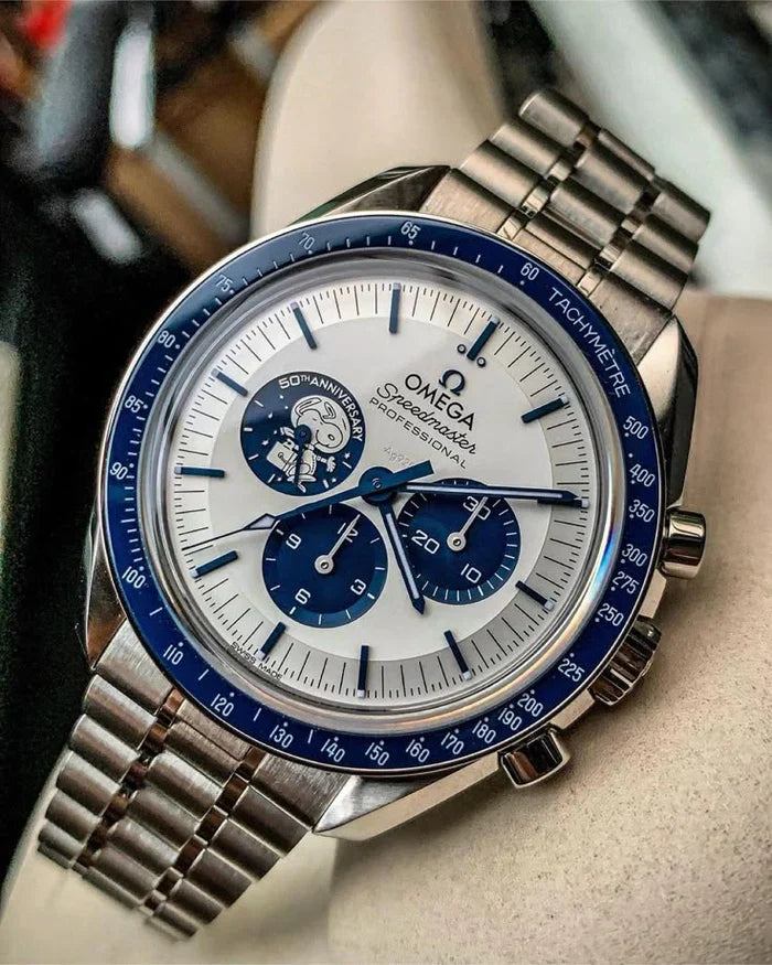 Pulseira Omega Speedmaster Silver Snoopy em Aço Inoxidável