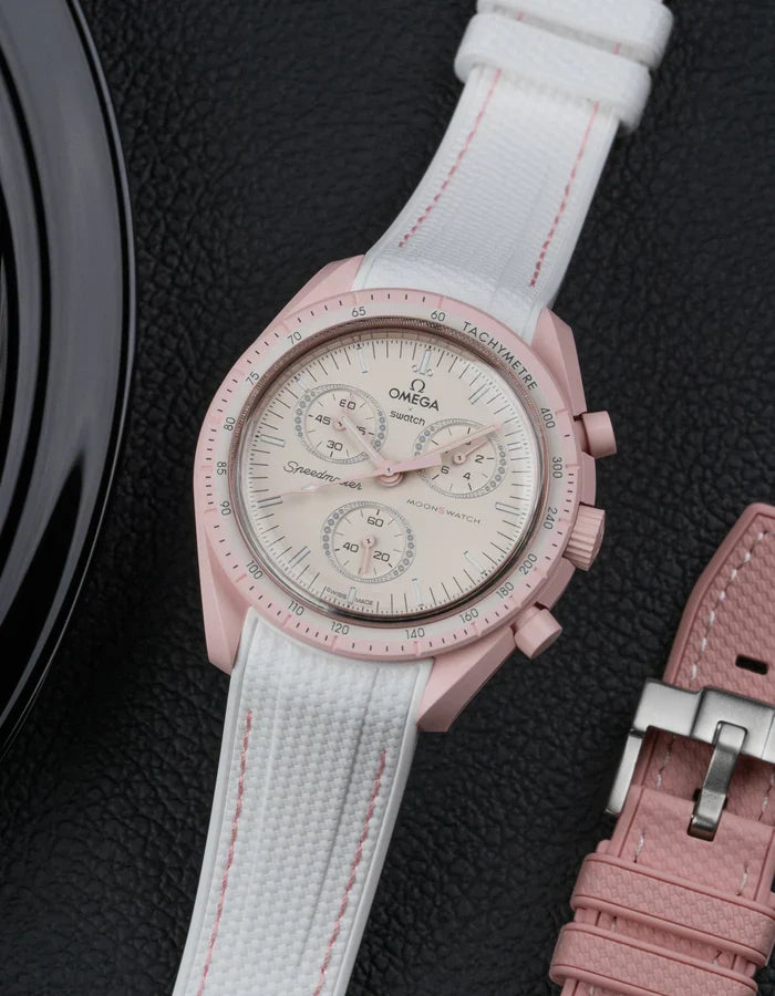 Pulseira de Borracha Curva Premium - Bolinhas Brancas e Rosa